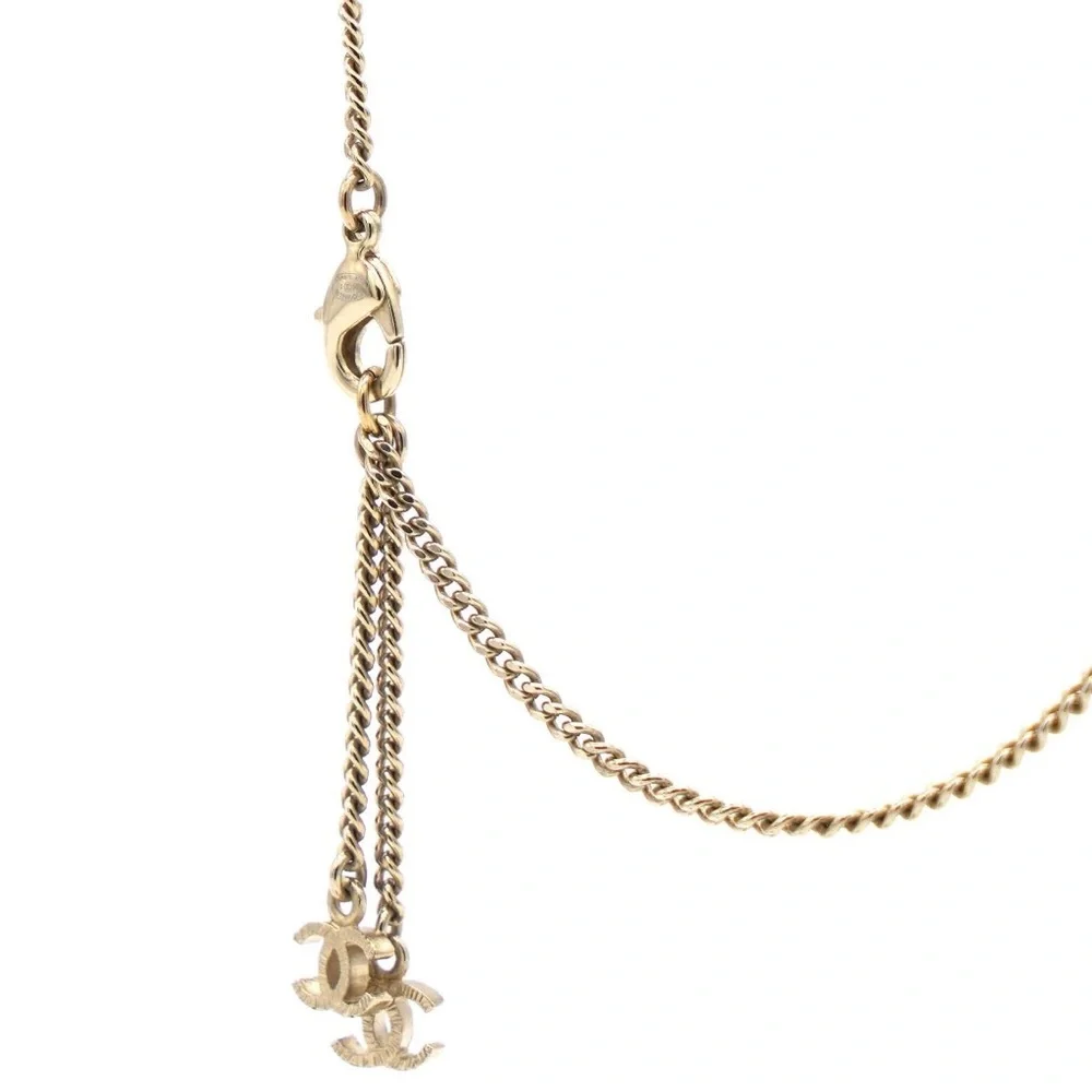 Rare CHANEL 14V CC Logo Camellia XL Crystal Pearl Champagne Gold Chain Necklace